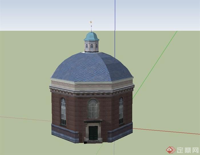 某两层圆形教堂建筑设计SU模型(1)