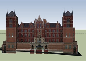 某欧式四层大型教学楼建筑设计SU(草图大师)模型