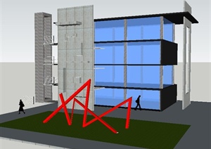 现代风格国防办公大楼建筑设计SU(草图大师)模型