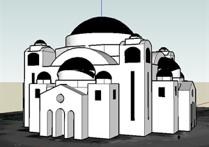 欧式圆顶礼堂建筑设计SU(草图大师)模型