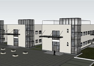 现代风格二层医院建筑设计SU(草图大师)模型