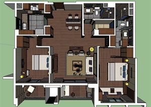 现代中式大户型住宅室内设计SU(草图大师)模型