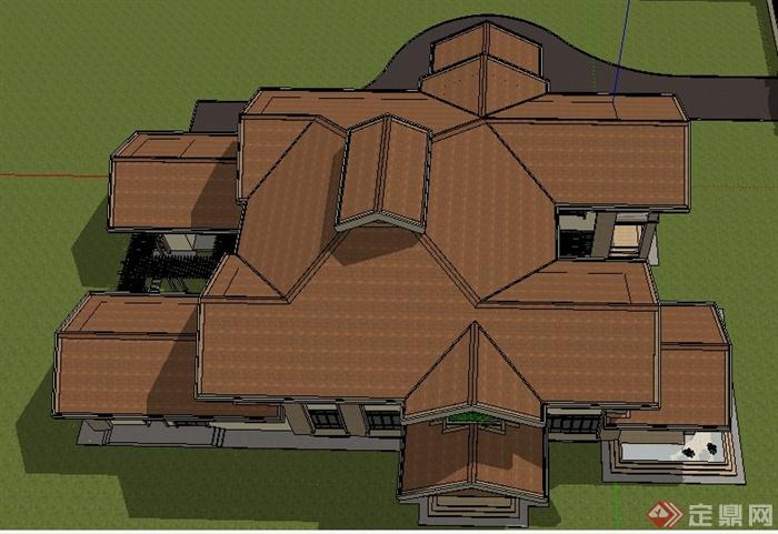 某混搭私人住宅公馆建筑设计SU模型(4)