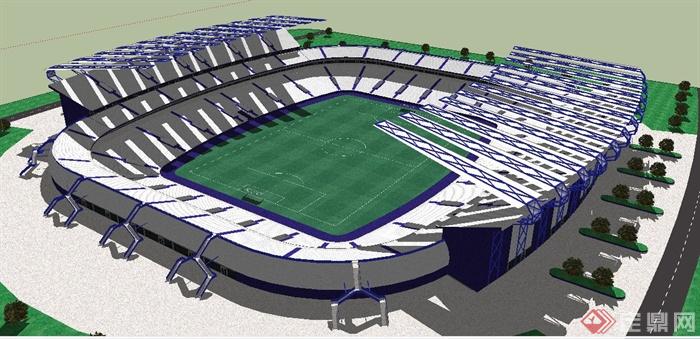 现代风格某足球场体育馆建筑设计SU模型(1)