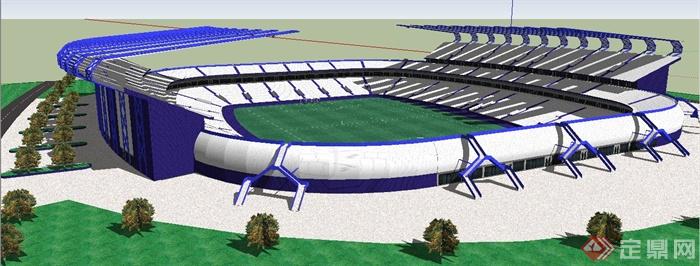 现代风格某足球场体育馆建筑设计SU模型(2)