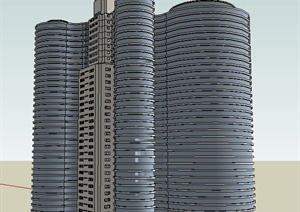 现代高层商务楼建筑SU(草图大师)模型