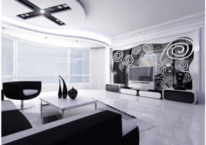 现代黑白配三居室室内设计方案（含效果图）
