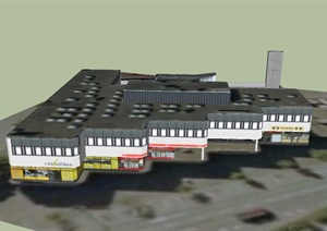 现代某两层阶梯型商业建筑设计SU(草图大师)模型