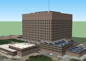 某现代方形多层酒店建筑设计SU(草图大师)模型