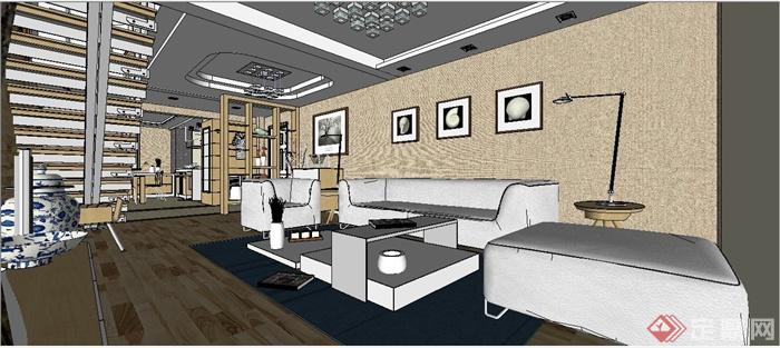 现代简约风格复式家装室内设计su模型(1)