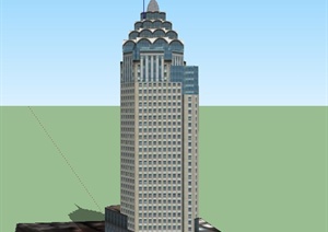 现代某高层独栋银行办公楼建筑设计SU(草图大师)模型