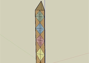 现代某三菱形彩色塔建筑设计SU(草图大师)模型