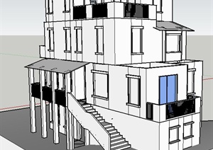 现代四层别墅住宅建筑设计SU(草图大师)模型