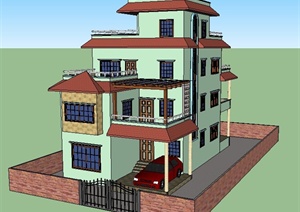 现代中式民居别墅住宅建筑设计SU(草图大师)模型