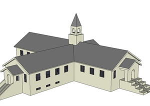 某单层三菱形宗教建筑设计SU(草图大师)模型