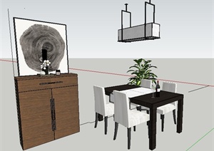 现代简约餐桌椅及边柜组合SU(草图大师)模型