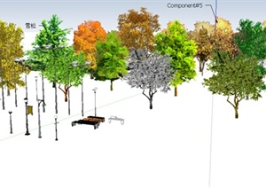 2d景观配景植物、路灯和椅子设计SU(草图大师)模型