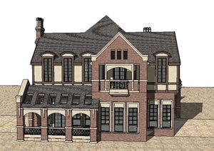 某两层欧式别墅住宅建筑设计SU(草图大师)模型