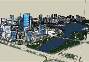 现代环海城市建筑景观规划SU(草图大师)模型