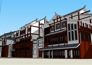 复古商业街建筑设计SU(草图大师)模型
