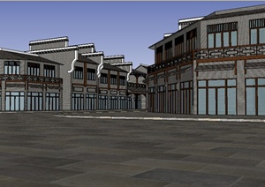 现代中式沿街商铺建筑设计SU(草图大师)模型