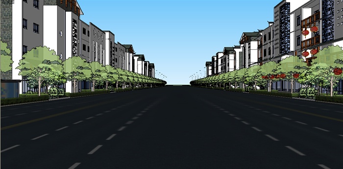 新中式风格商业街建筑设计su模型