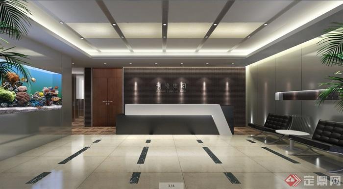 现代风格办公楼层室内设计su模型（含效果图）(2)