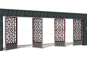 现代新中式风格景墙及灯笼SU(草图大师)模型