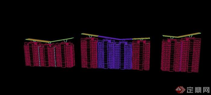 三栋现代多层住宅建筑设计3DMAX模型(1)