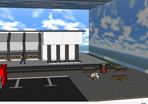 现代某停车场休息区建筑设计SU(草图大师)模型