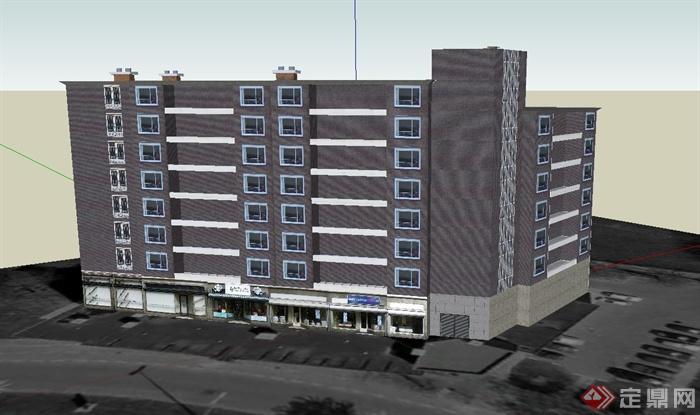 现代某八层联排商住房建筑设计SU模型(1)
