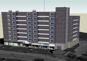 现代某八层联排商住房建筑设计SU(草图大师)模型