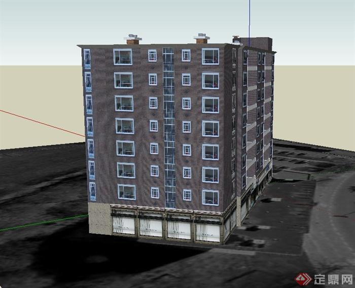 现代某八层联排商住房建筑设计SU模型(3)