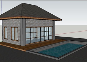 现代单层休息房建筑设计SU(草图大师)模型