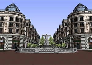 欧式商业街建筑景观设计SU(草图大师)模型