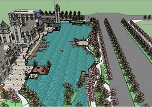 滨湖商业街建筑景观设计SU(草图大师)模型