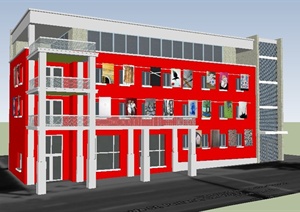 现代绘画培训教学楼建筑设计SU(草图大师)模型