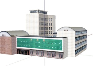 现代某多层文翔办公楼建筑设计SU(草图大师)模型