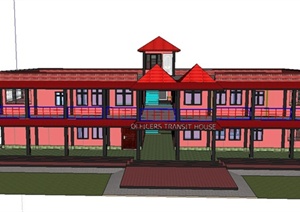 现代某两层仓库中转房屋建筑设计SU(草图大师)模型