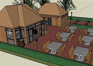 现代小餐馆建筑景观设计SU(草图大师)模型