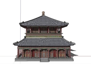 某古典中式风格两层茶楼建筑设计SU(草图大师)模型