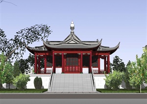 古典中式风格舍利殿建筑设计SU(草图大师)模型