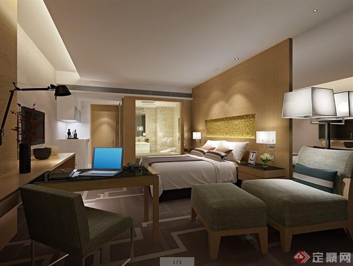 现代简约风格酒店客房室内设计3dmax模型（含效果图）(1)