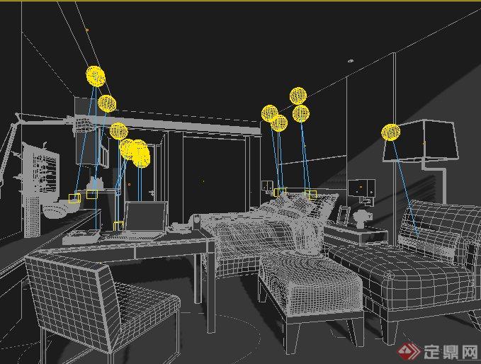 现代简约风格酒店客房室内设计3dmax模型（含效果图）(2)
