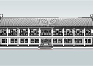 某古典中式两层联排办公建筑设计SU(草图大师)模型