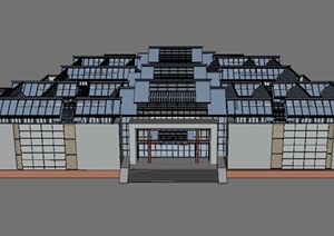 某古典中式单层纪念馆建筑设计SU(草图大师)模型