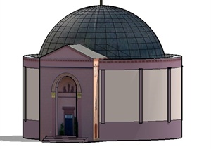欧式单层圆顶教堂建筑设计SU(草图大师)模型