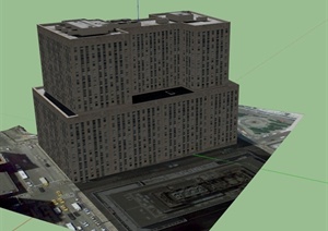 某办公大楼建筑设计SU(草图大师)贴图模型1