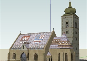 欧式风格礼堂教堂建筑设计SU(草图大师)模型