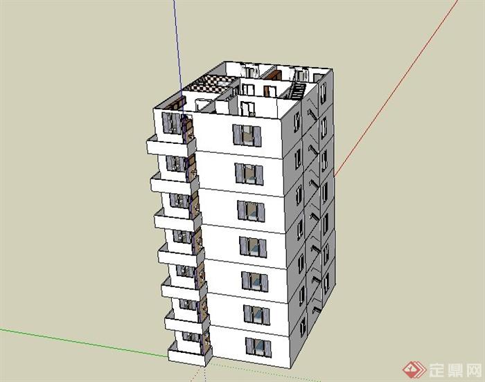 现代某高层独栋住宅建筑设计SU模型(1)
